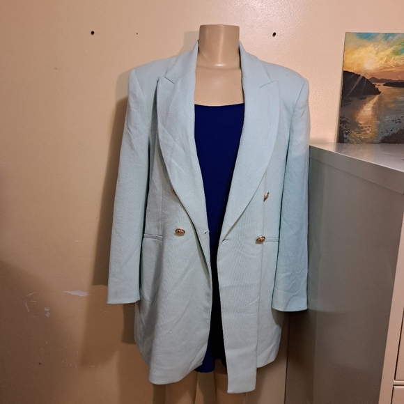 Zara minty green Double Breasted blazer jacket XL - Picture 2 of 9